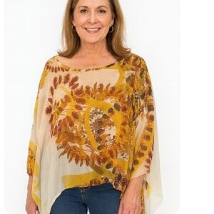 Cotton Candy sheer floaty boho printed top, size M